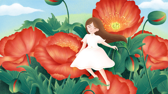 花朵花海小仙女手绘插画