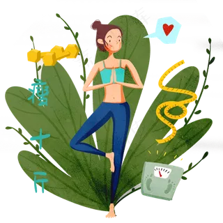 心愿祝福可爱少女瘦身减肥瑜伽瘦,免抠元素