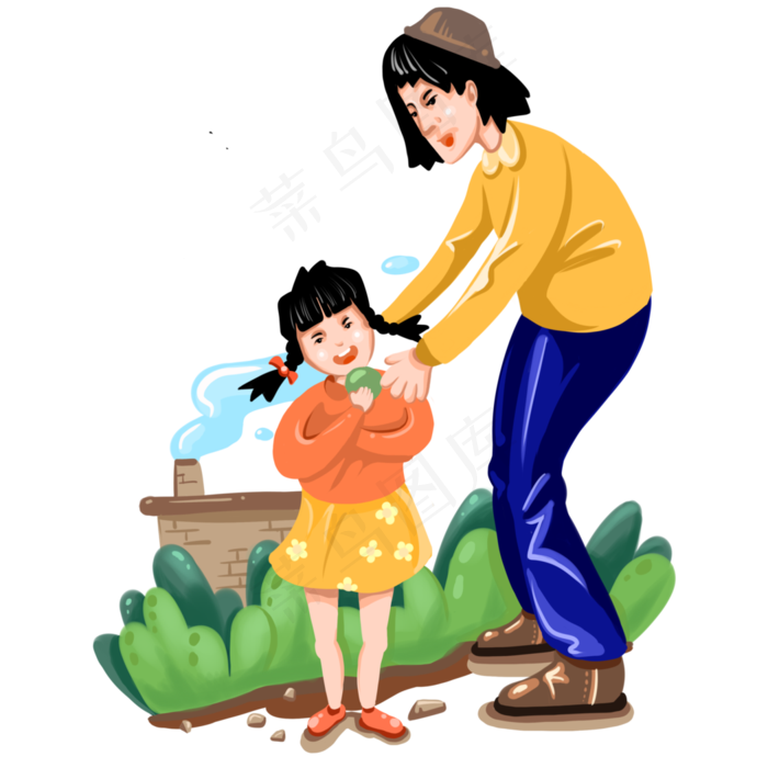 二十四节气清明母亲给孩子吃青团(3500X3500(DPI:300))psd模版下载