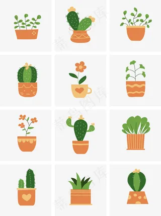 手绘植物盆栽矢量,免抠元素