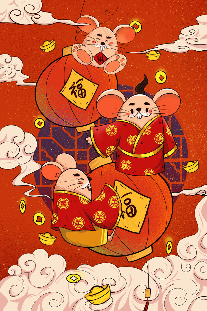小清新手绘鼠年2020鼠(3545*5315px 300 dpi )psd模版下载