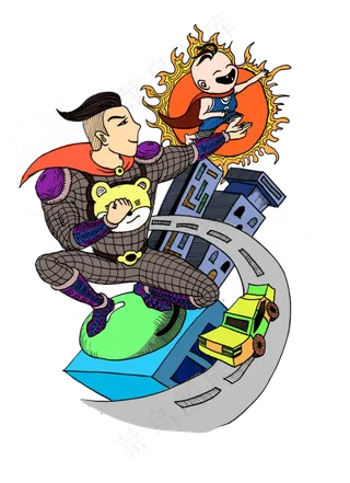 父亲节灰色手绘超人爸爸免扣