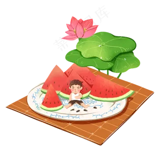 手绘风夏至二十四节气png,免抠元素