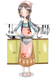 卡通厚涂母亲节妈妈端汤等家人回