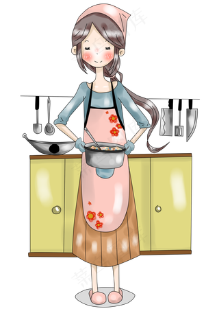 卡通厚涂母亲节妈妈端汤等家人回