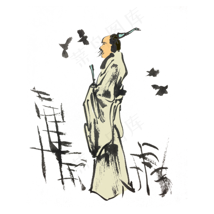 端午节屈原手绘浓墨手绘(4000X4000(DPI:300))psd模版下载