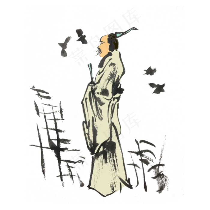 端午节屈原手绘浓墨手绘(4000X4000(DPI:300))psd模版下载