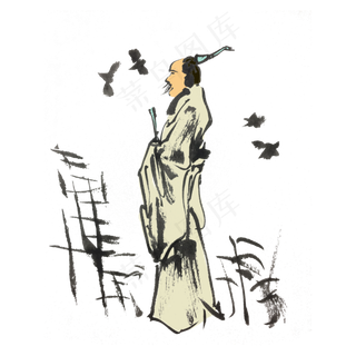 端午节屈原手绘浓墨手绘