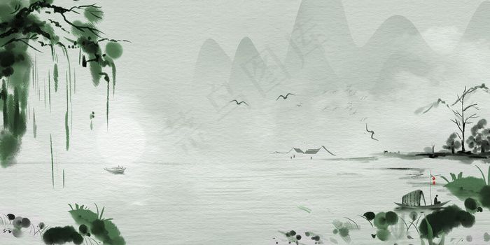 风景山川漂流日出日落云雾荷花