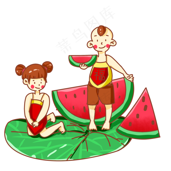夏天吃西瓜的孩子(2000X2000(DPI:299))psd模版下载