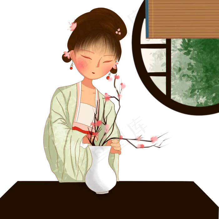 中国风古风美女插花(2000X2000(DPI:300))psd模版下载