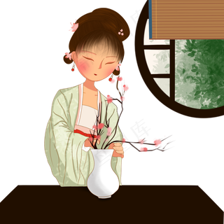 中国风古风美女插花