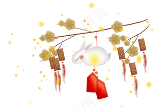 新年春节元旦元宵节兔子灯装饰,免抠元素
