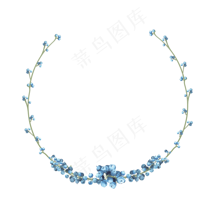 蓝色浆果干花花环手绘矢量图装饰