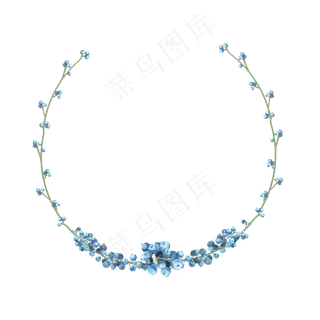 蓝色浆果干花花环手绘矢量图装饰