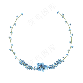 蓝色浆果干花花环手绘矢量图装饰