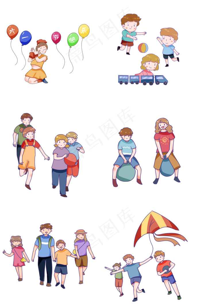 六一儿童节玩耍的小朋友套图(2000X3020(DPI:300))psd模版下载
