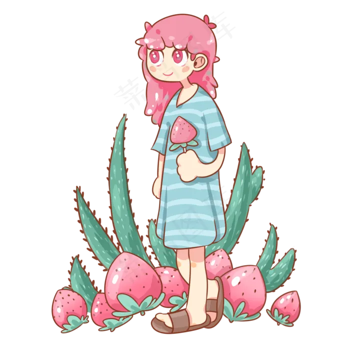 夏季手里拿着草莓雪糕的女孩(2000X2000(DPI:299))psd模版下载
