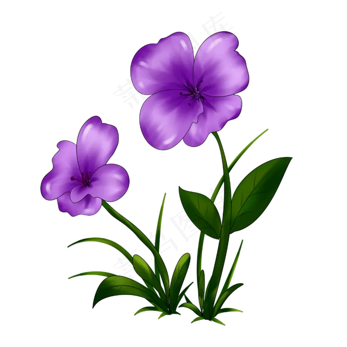 紫色的花植物手绘装饰图案(3000X3000(DPI:299))psd模版下载