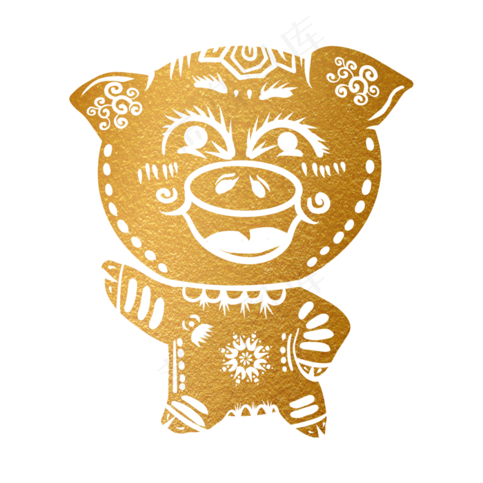 2019新年手绘卡通剪纸猪,免抠元素