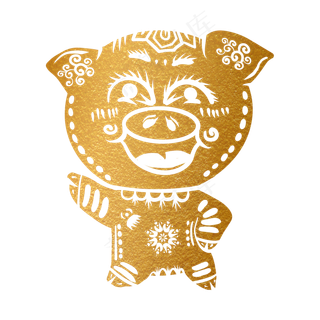 2019新年手绘卡通剪纸猪,免抠元素