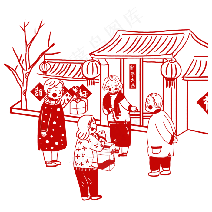 中国传统节日鼠年过年习俗大年初,免抠元素(2000X2000(DPI:300))psd模版下载