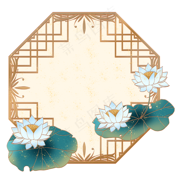 国潮风荷花边框