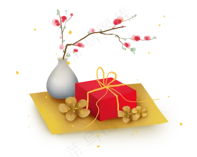 新年元宵节礼物和梅花,免抠元素