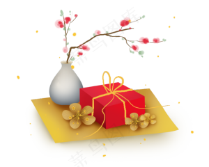 新年元宵节礼物和梅花,免抠元素
