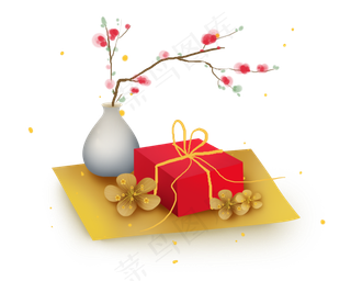 新年元宵节礼物和梅花,免抠元素