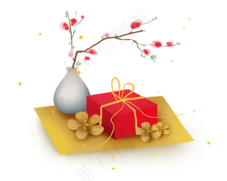 新年元宵节礼物和梅花,免抠元素