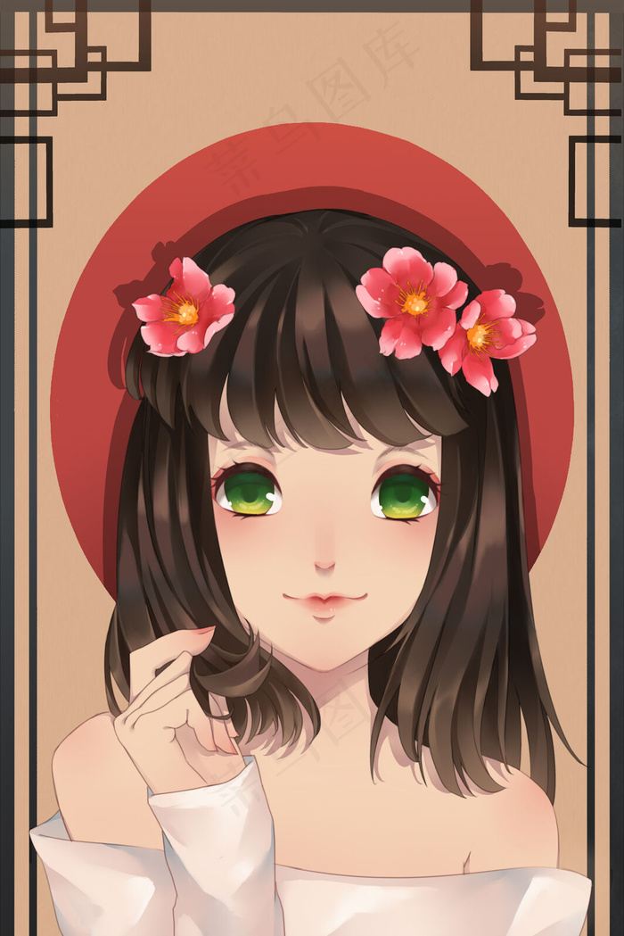 头戴花瓣的白衣少女(3545X5315(DPI:299))psd模版下载