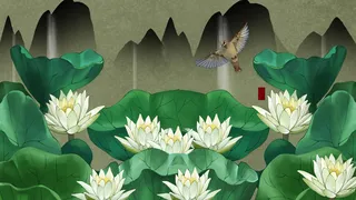 中国风睡莲工笔花鸟