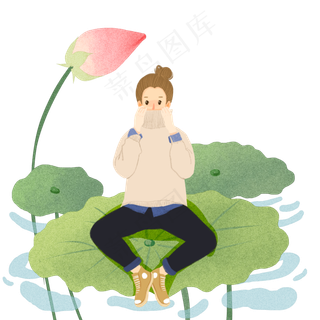 坐在荷叶上的可爱女孩