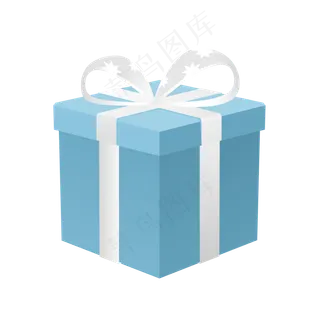 节日生日银色丝带蓝色礼物盒元素,免抠元素