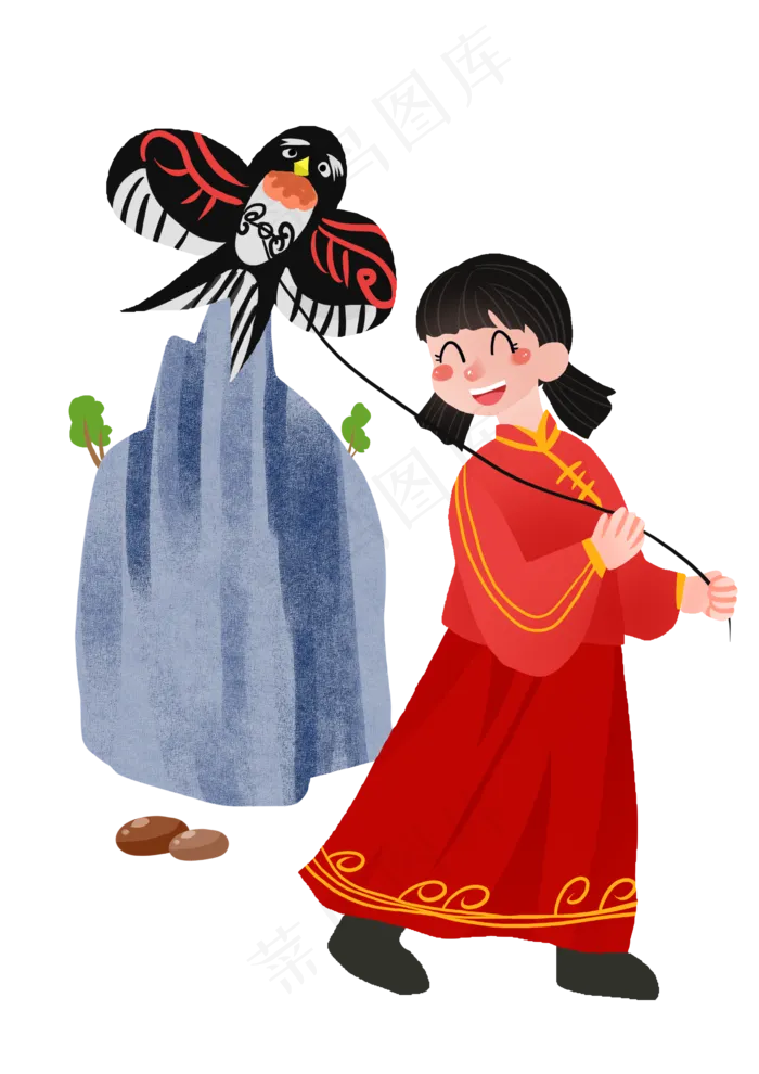 春分放风筝的小女孩,免抠元素(2480X3508(DPI:299))psd模版下载