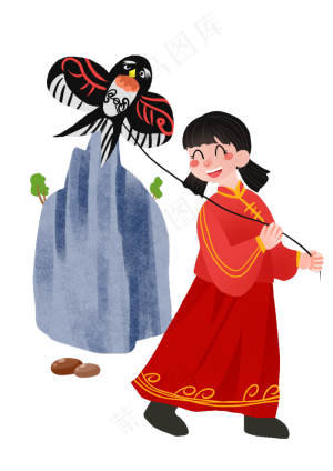 春分放风筝的小女孩,免抠元素