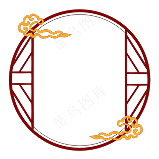 古典中国风祥云圆形窗户边框分层,免抠元素