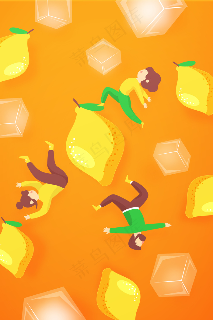 黄色柠檬水果人物夏日冰块手机页面配图