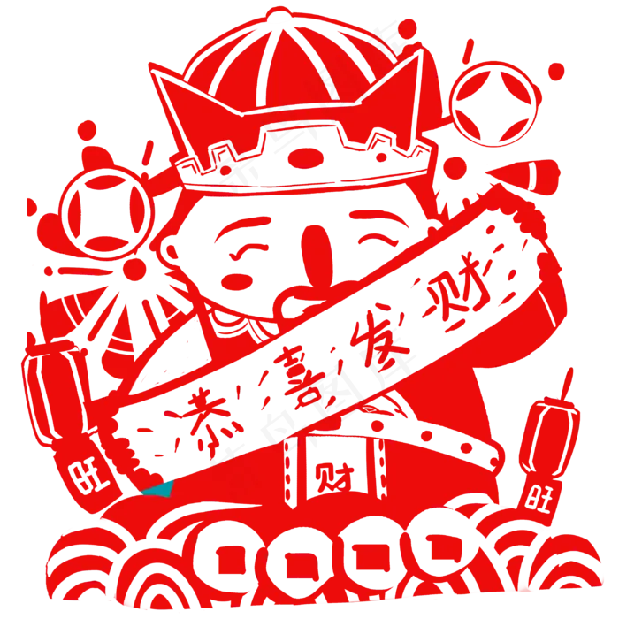 新年财神手绘卡通人物PNG素材,免抠元素(3000*3000px 300 dpi )psd模版下载