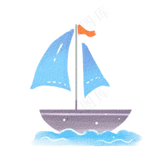 蓝色可爱水彩风小帆船png