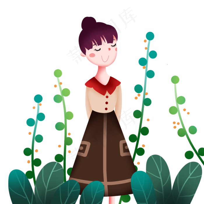 春分观察植物的小女孩,免抠元素