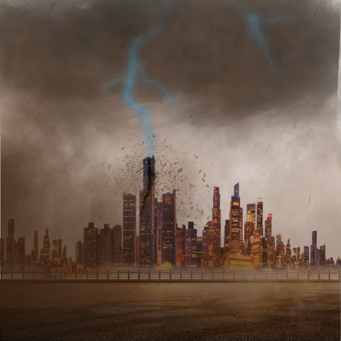 楼房倒塌乌云闪电地震灾难元素,免抠元素(2000X2000(DPI:300))psd模版下载