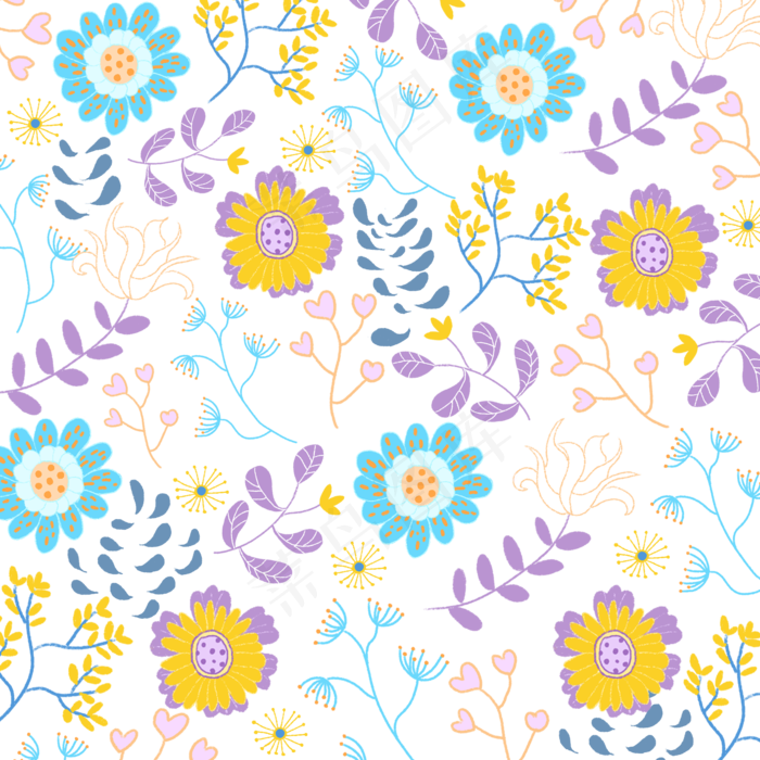 彩色碎花花卉印花底纹(2000X2000(DPI:200))psd模版下载