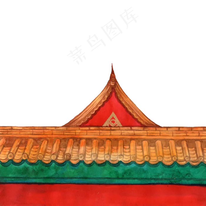 彩色手绘故宫红墙装饰画,免抠元素(2500*2500px 300 dpi )psd模版下载