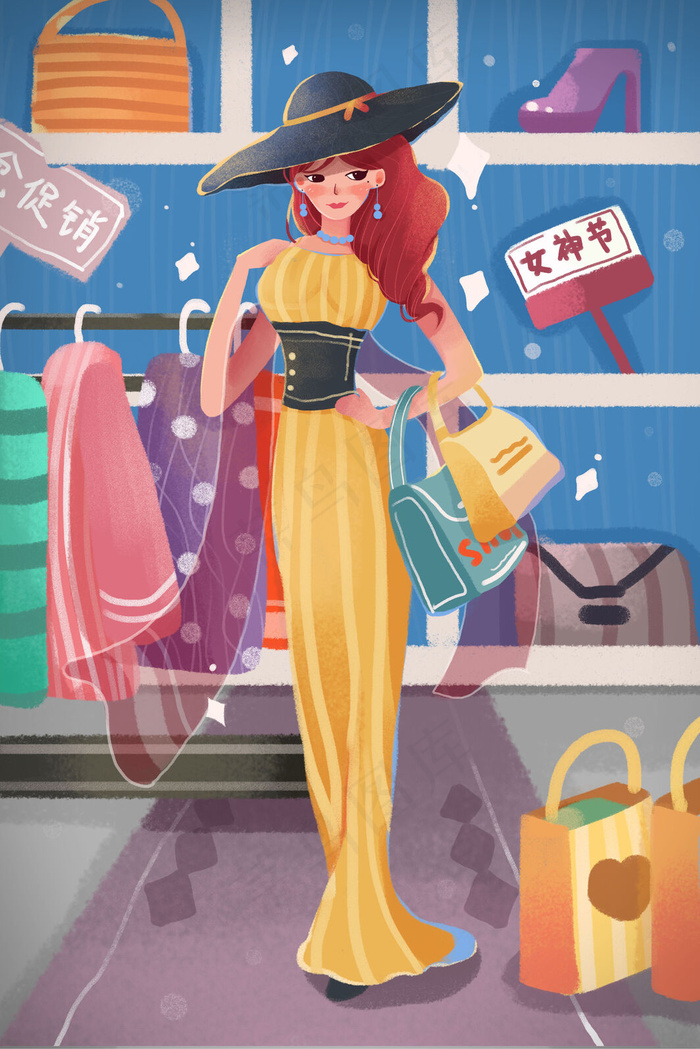 三八妇女节女神节手绘