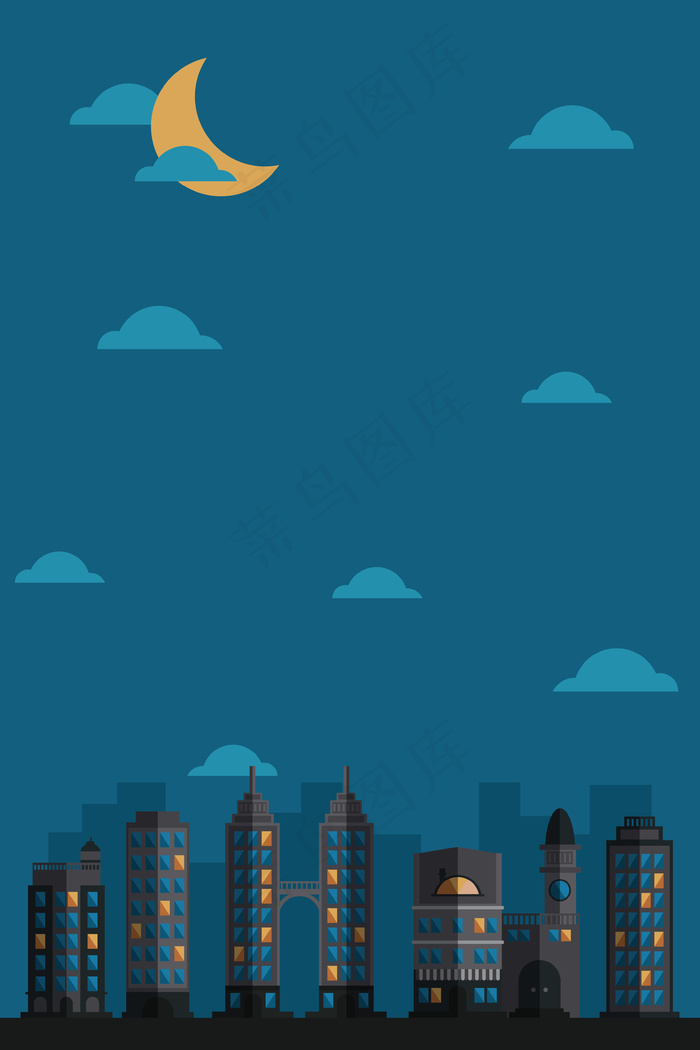 扁平化夜晚的城市矢量拼接场景