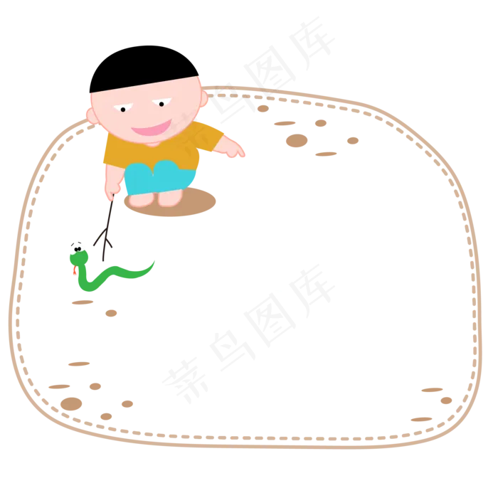 小男孩挑逗蛇边框(2001*2001px 300 dpi )ai矢量模版下载