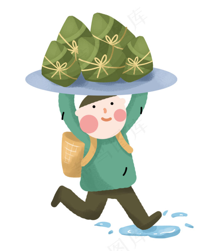 端午节男孩举着粽子跑