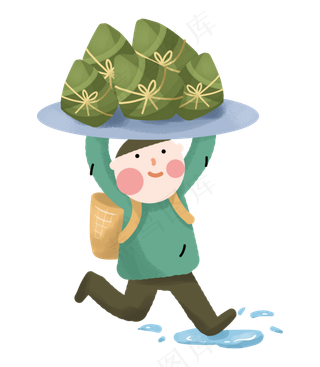 端午节男孩举着粽子跑